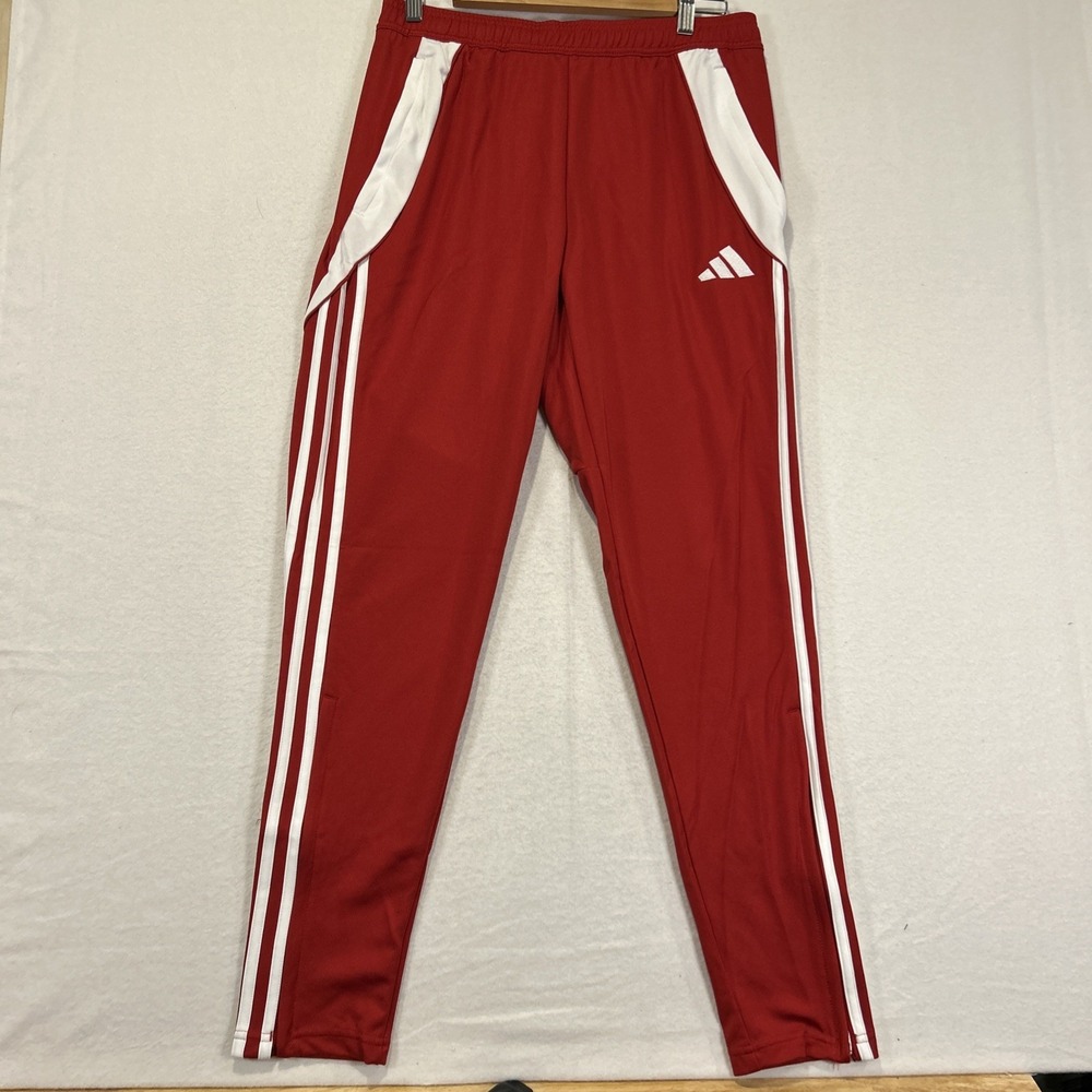 Adidas Tiro 24 Track Pants Mens Medium Red White Stripe Tapered Zip Pockets